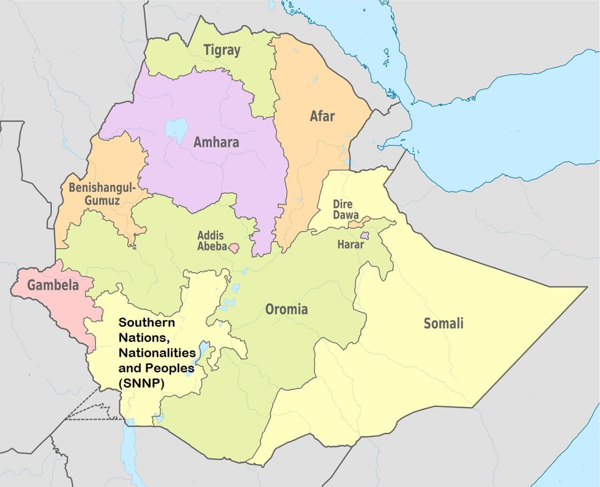 इथियोपिया amhara क्षेत्र का नक्शा