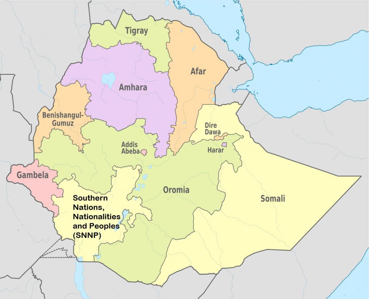 इथियोपिया क्षेत्रीय राज्य का नक्शा