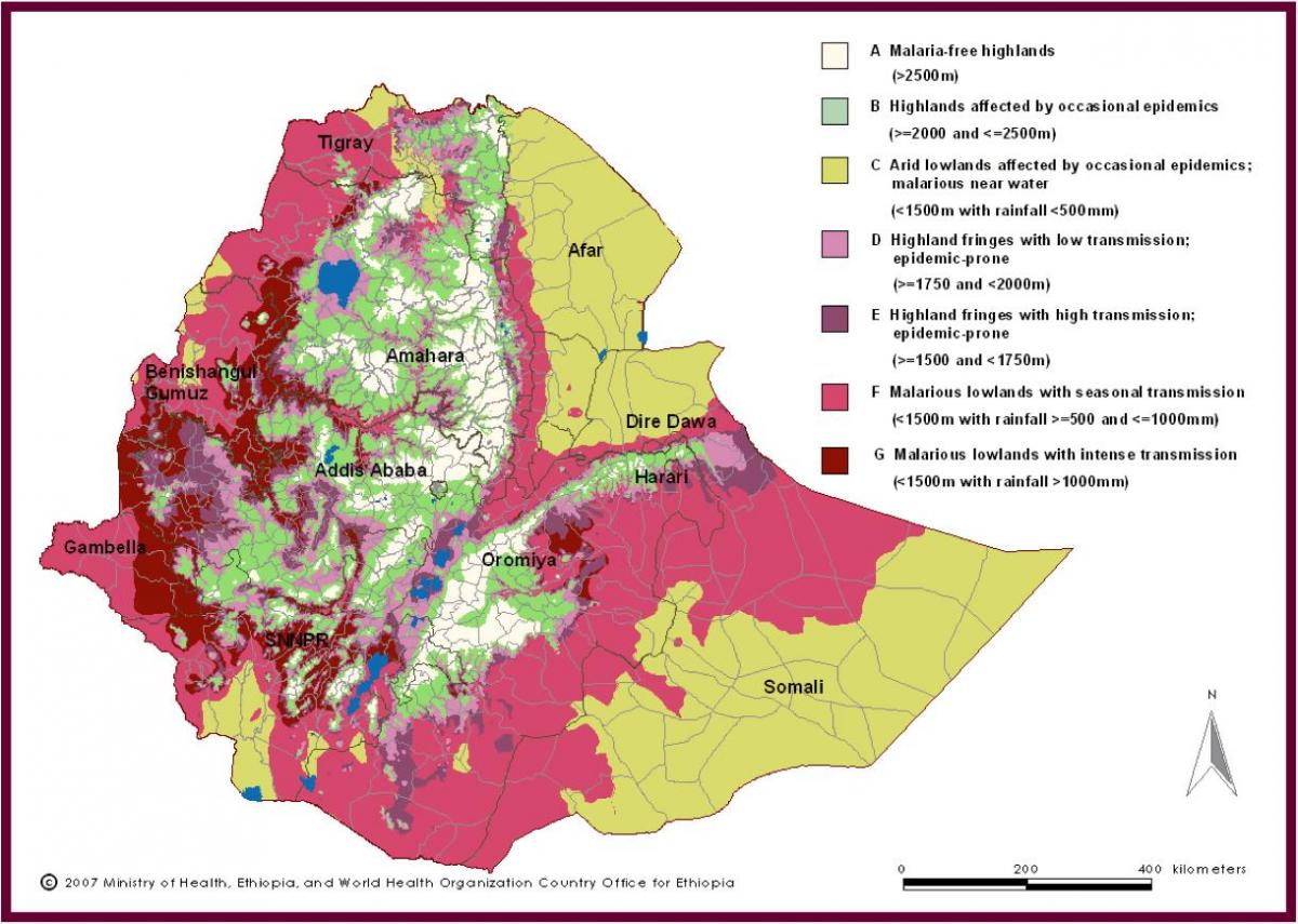 नक्शा इथियोपिया के मलेरिया